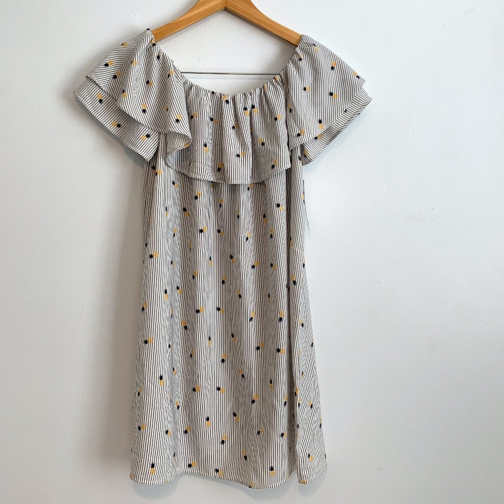 Soprano Off Shoulder Tropical Stripe Dress